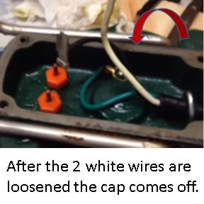 The switch cap is removed after the 2 wires from the switch are detached from the pump body also called the motor.